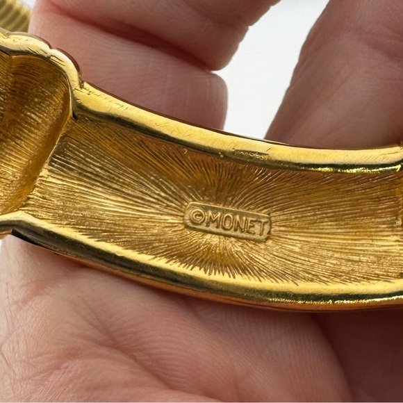 Vintage 1980 Monet Gold and Black Enamel Statement Necklace with Rhinestone - Picture 10 of 11